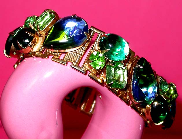 a beautiful vintage costume jewelry watermelon rhinestone bracelet