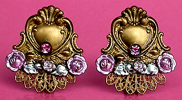 a beautiful VINTAGE COSTUME ESTATE ANTIQUE JEWELRY EARRINGS unsigned