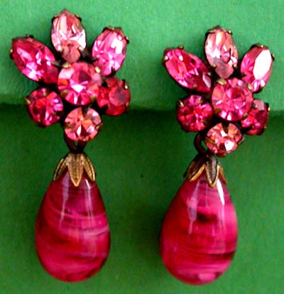 Weiss Costume Jewelry on Vintage Costume Estate Antique Jewelry Earrings  Weiss Pink Crystal