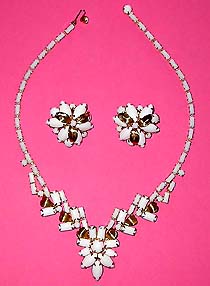a beautiful Juliana vintage costume jewelry necklace, bracelet and earrings