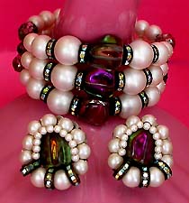 a beautiful Hobe vintage costume jewelry necklace, bracelet and earrings