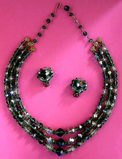 a beautiful vintage costume jewelry crystal necklace and earrings
