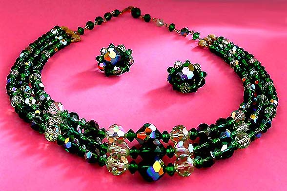a beautiful vintage costume jewelry crystal necklace and earrings