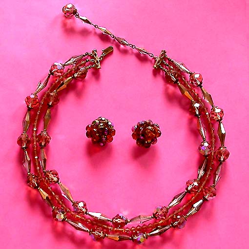 a beautiful vintage costume jewelry crystal necklace and earrings