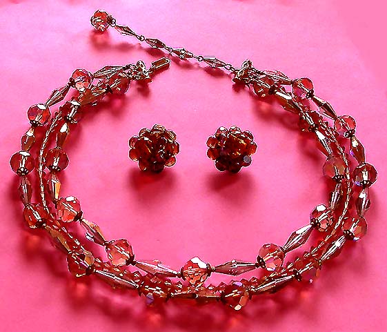 a beautiful vintage costume jewelry crystal necklace and earrings