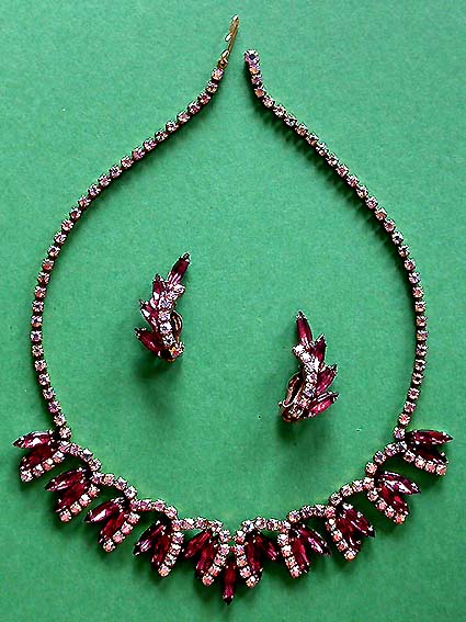 a beautiful vintage costume jewelry crystal necklace and earrings