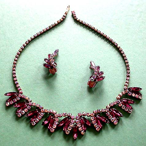 a beautiful vintage costume jewelry crystal necklace and earrings