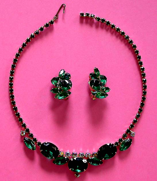 a beautiful vintage costume jewelry crystal necklace and earrings