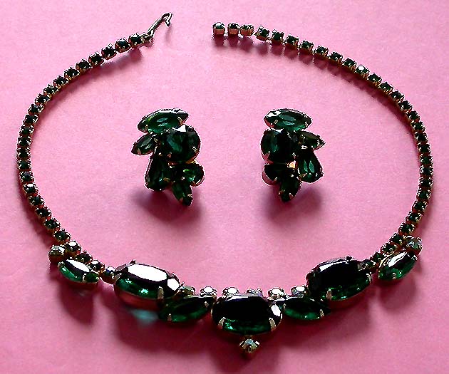 a beautiful vintage costume jewelry crystal necklace and earrings