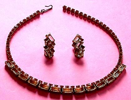 a beautiful vintage costume jewelry crystal necklace and earrings