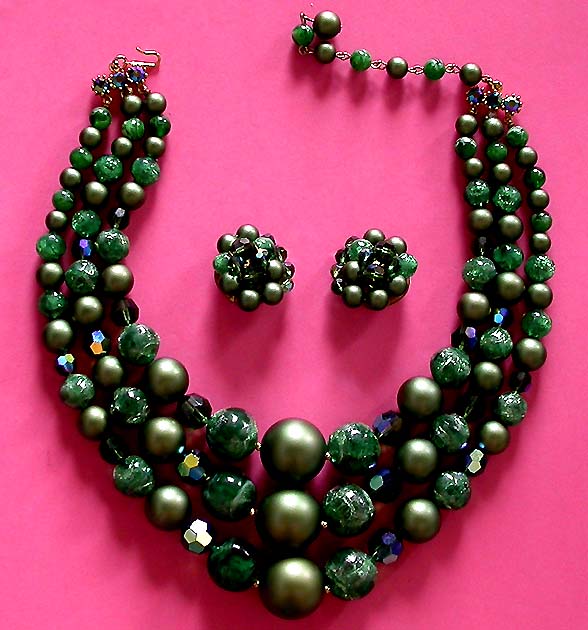 a beautiful vintage costume jewelry crystal necklace and earrings
