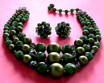 a beautiful vintage costume jewelry crystal necklace and earrings